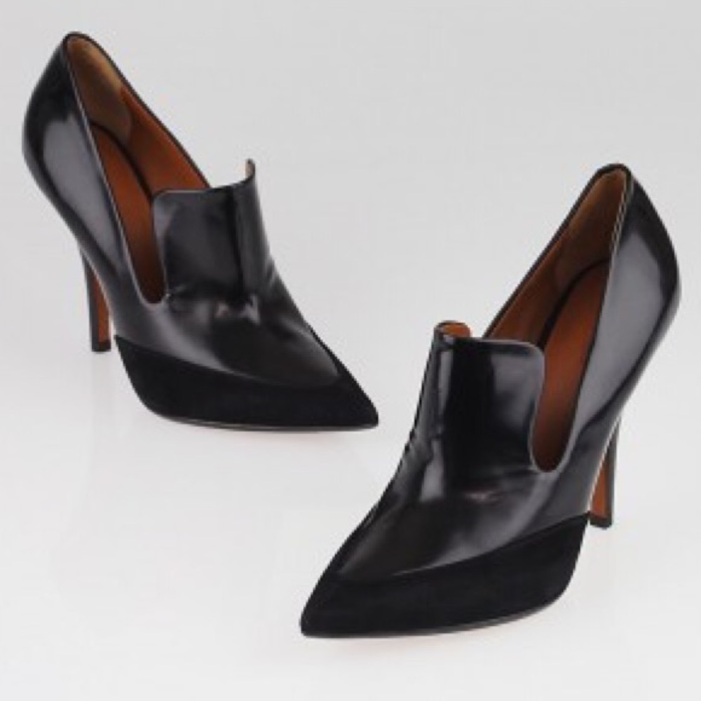 CELINE black leather/suede pointed toe heels